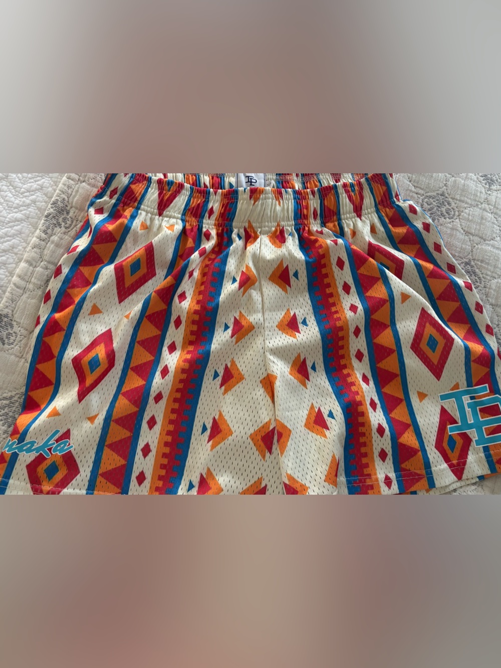 Inaka Power Vibrant Geometric Athletic Shorts - Turquoise, Orange & Red